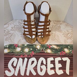 SAM EDELMAN Donna Tan Brown Suede Leather Womens Gladiator Sandals Cork 9.5 NWD